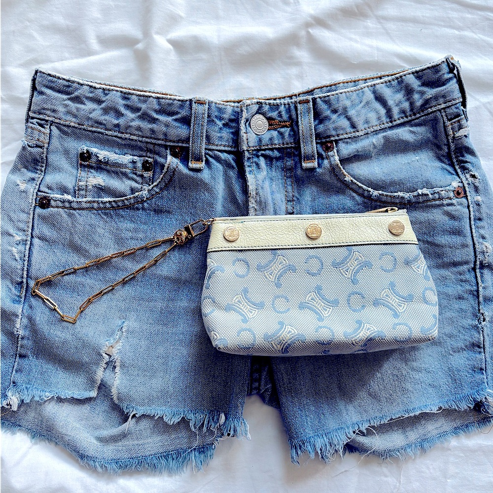 Authentic Celine monogram Blue and White Clutch
